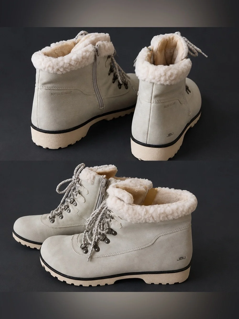 JBU Cream Faux-Shearling Lace-Up Winter Boots size 11M NWOT